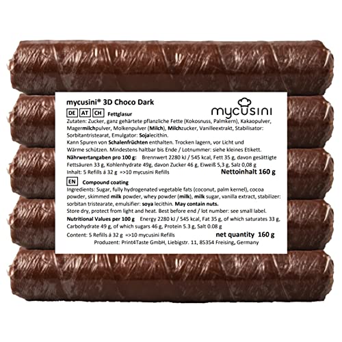 mycusini 3D Choco Dark für den 3D Lebensmitteldrucker mycusini, personalisierte Schokolade, Schoko-Ornamente, Schoko-Geschenke, personalisierte Praline, individuelle Schokoschrift, Tortendeko von mycusini