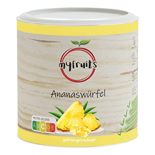 myfruits Ananaswürfel, gefriergetrocknet, 100g, Trockenfrüchte, gefriergetrocknete und getrocknete Früchte für Müsli oder als Snack von myfruits