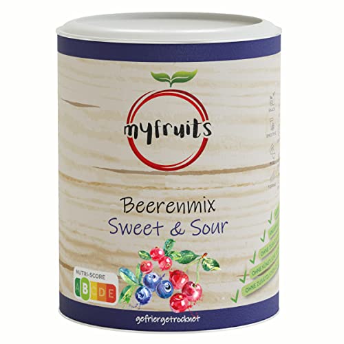 myfruits Beerenmix Sweet & Sour, gefriergetrocknete Früchte, 100g, ohne Zusätze, Sauerkirschen, Cranberries, Wildheidelbeeren, Beerenmischung, Trockenfruchtmischung von myfruits