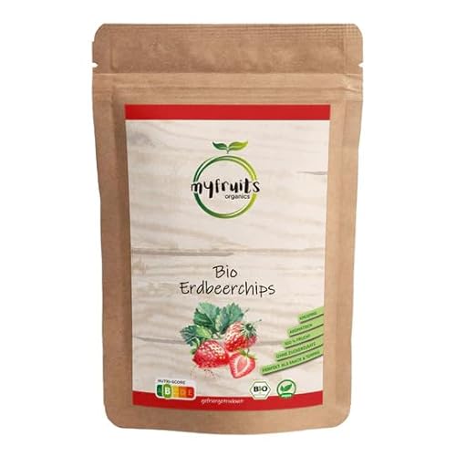 myfruits Bio Erdbeerchips, gefriergetrocknet, 200g, Fruchtchips, ohne Zusätze, 100% Erdbeeren, für Müsli oder Snack von myfruits