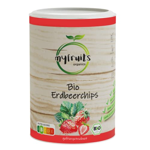 myfruits Bio Erdbeerchips, gefriergetrocknete Erdbeeren, 150g, Fruchtchips, ohne Zusätze, 100% Erdbeeren, für Müsli oder Snack von myfruits