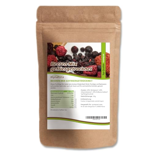 Mynatura Bunter Beeren-Mix gefriergetrocknet I Fruchtmischung I Himbeeren I Schwarze Johannisbeeren I Erdbeeren I Fruchtsnack I Vegan I 350g von mynatura