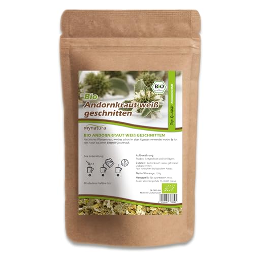 Mynatura Bio Andornkraut weiß, geschnitten, getrocknet I Rein pflanzlich I Kräutertee I Echter Andorn I Herbs I Tee kochen I Natürliche Aufgüsse I Lose im Beutel 100g von mynatura