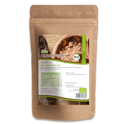 Mynatura Bio Carob Pulver | Johannisbrotbaum Schoten | Ballaststoffreich | Vegane Ernährung | Carobpulver | Im Beutel - 250g von mynatura