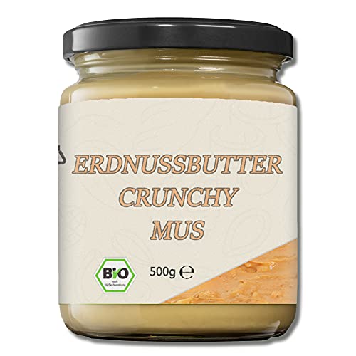 Mynatura Bio Erdnussbuttermus Crunchy I Crunchy-Peanut I Erdnussmus I Nussmus I Brotaufstrich I Snack I Vegan I Im Glas (1x 500g) von mynatura