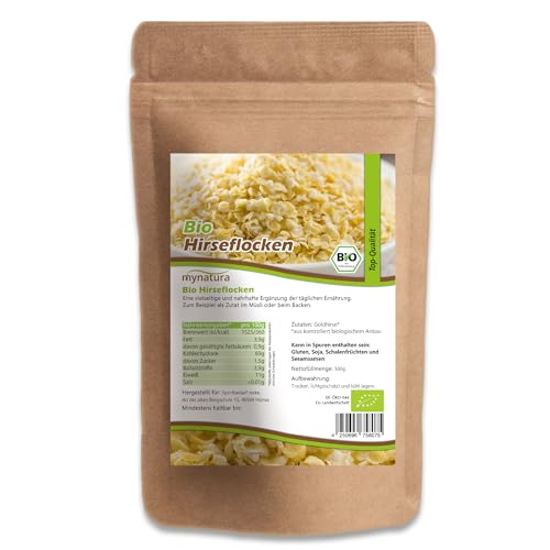 Mynatura Bio Hirseflocken | Aus Goldhirse | Frühstücksflocken | Porridge machen | Vegane Ernährung | Hirse | Im 2000g Beutel von mynatura