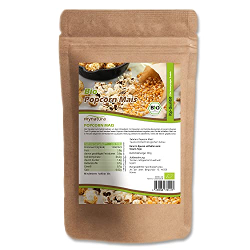 Mynatura Bio Popcorn Mais I Ganze Maiskörner I Puffmais I Popcorn selber machen I Veganer Snack I Kinopopcon I Im Beutel (3000g) von mynatura