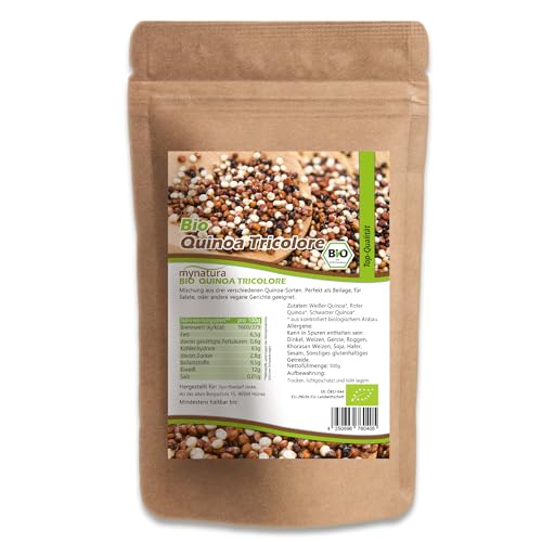 Mynatura Bio Quinoa Tricolore | Weißer Quinoa | Roter Quinoa | Schwarzer Quinoa | Quinoamix | Vegane Ernährung | Quinoasaat im Beutel 500g von mynatura