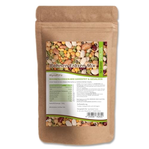 Mynatura Bohnen Erbsen Mix - geröstet und gesalzen | Snack | Geröstete Bohnen | Edamamebohnen | Saubohnen | Knusprig | Knabbern aus dem Beutel (1000g) von mynatura