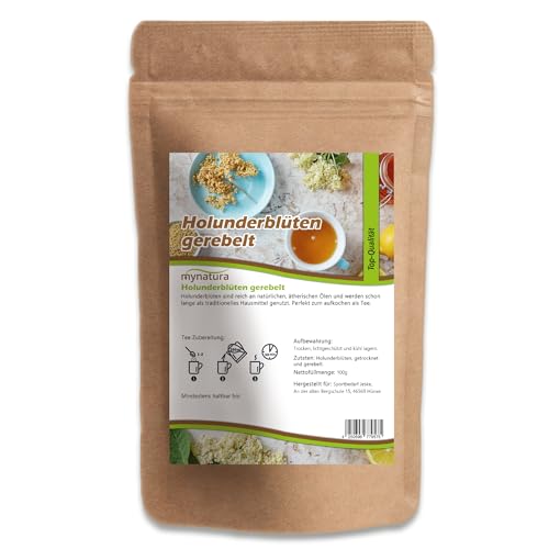 Mynatura Holunderblüten getrocknet und gerebelt | Tee kochen | Holunder | Teeblüten gerebelt | Holundertee | Vegan | Aromatischer Geschmack | 100g von mynatura