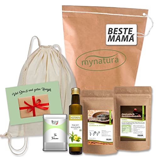 Mynatura Mädels Kiste I Geschenk Set für Mama, Oma, die Schwester, die Tante oder die Cousine I Wählbar I Tee I Früchte I Schokolade I Pflegeöl I Baumwoll Beutel I Karte (Für die beste Mama) von mynatura