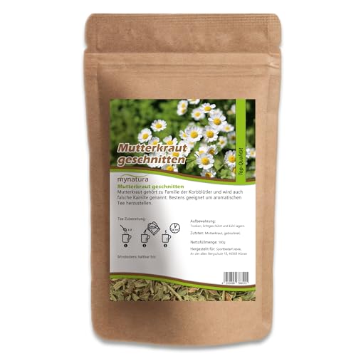 Mynatura Mutterkraut getrocknet und geschnitten I Natürliches Kraut I Teekräuter I Entspannung und Wellness I Kräutertee I Vegan I Im Beutel 100g von mynatura