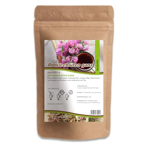 Mynatura Rotkleeblüten ganz und getrocknet | Teeblüten | Tee kochen | Rotklee | Kleeblüten | Vegan | Blüten | Im Beutel 100g von mynatura