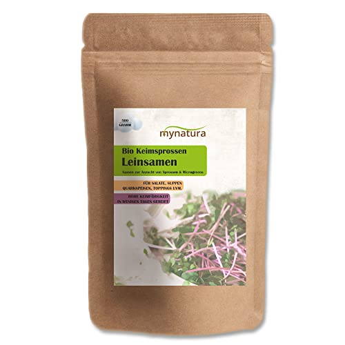 mynatura Bio Leinsamen Keimsprossen Gemüse | Garten | Sprossen | Keime | Keimling | keimen | gesunde Ernährung | vegan und vegetarisch (2x500g) von mynatura