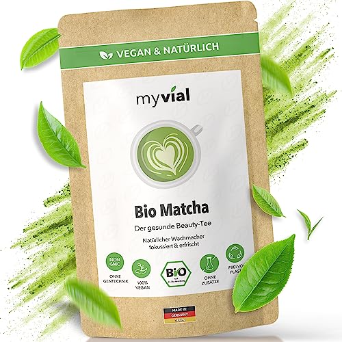 Bio Matcha Tee Pulver Premium 100g Grüner Tee in höchster Qualität aus Japan Kagoshima - Perfekt für Smoothie Matcha Latte Japanischer Grüntee vegan ohne Zusätze plastikfrei verpackt von myvial