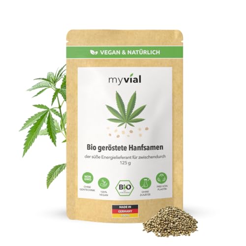 Bio Hanfsamen geröstet 250g vegan glutenfrei - 100% Lecker: ungeschält geröstet & süß gewürzt - Gesunder Superfood Protein Snack - Vegane Süßigkeiten für eine bessere Verdauung von myvial