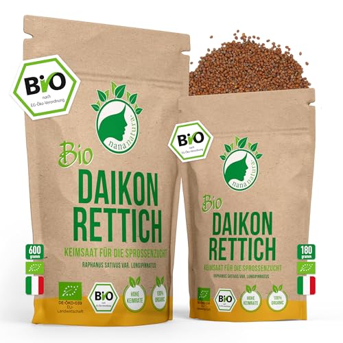 Bio Daikonrettich Sprossen Samen 600g VORTEILSPACK | Keimfähige Daikon Rettich Samen zur Sprossenzucht | Microgreens von nananatura