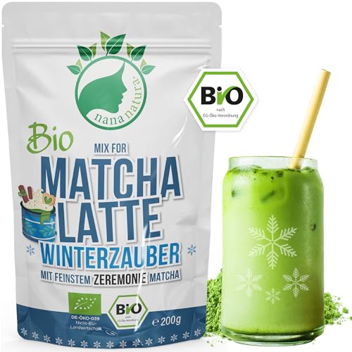 NanaNatura's Bio Matcha Latte Mix Pulver WINTERZAUBER mit 22% Zeremonie-Matcha aus Japan und aromatischen Gewürzen | für kuschelig-leckeren Matcha Tee Genuß von nananatura