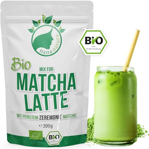 NanaNatura's Bio Matcha Latte Mix Pulver mit 22% echtem Zeremonie-Matcha aus Japan | für leckeren Matcha Tee Genuß von nananatura