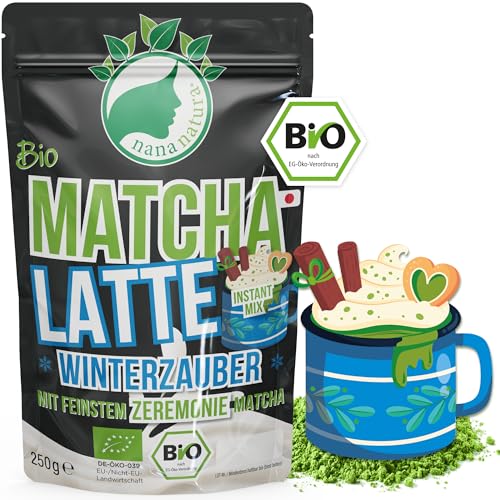 NanaNatura's Bio Matcha Latte WINTERZAUBER Instant Pulver mit Zeremonie-Matcha aus Japan & winterlichen Gewürzen 250g | heiß oder kalt (als Matcha Iced Latte) genießen | glutenfrei von nananatura