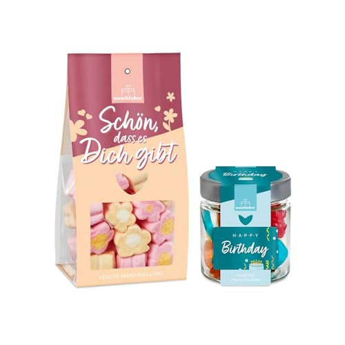 2er-Set zum Geburtstag | Geburtstagesgeschenk | Süßigkeiten Geschenk | Marshmallows und Fruchtgummi | Geschenk zum Geburtstag | Für Familie, Freunde oder Kollegen | Mitbringsel Geschenk von naschlabor