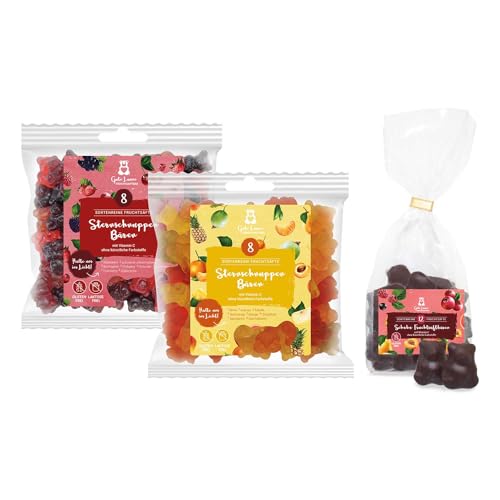 3er-Set Gute Laune | 2x Sternschnuppenbären 150g & Schoko Fruchtsaftbären 200g | leckere Fruchtgummis mit Schokolade | Gummibärchen Fruchtig | Set zum Verschenken von naschlabor