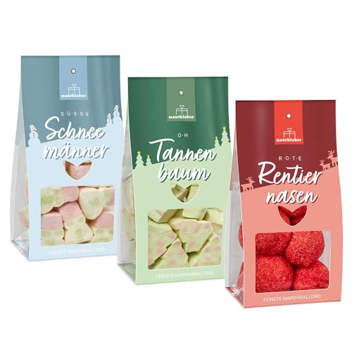 3er-Set Marshmallow Mix Weihnachten | leckere Marshmallows für Weihnachten | Geschenk zur Weihnachtszeit | Praktisches 3er Set Marshmallows zum Verschenken von naschlabor