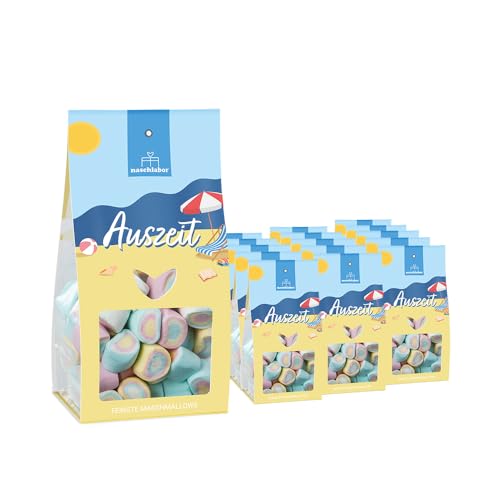 Auszeit Marshmallows 90g | Bunte, luftige Marshmallows mit Vanille-Geschmack | Sommerliches Geschenk für Entspannung & Genuss | Süße Auszeit für Strand- und Urlaubsgefühle von naschlabor