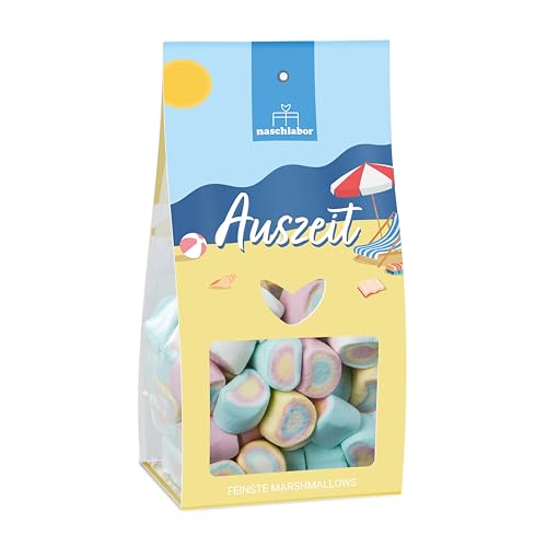 Auszeit Marshmallows 90g | Bunte, luftige Marshmallows mit Vanille-Geschmack | Sommerliches Geschenk für Entspannung & Genuss | Süße Auszeit für Strand- und Urlaubsgefühle von naschlabor