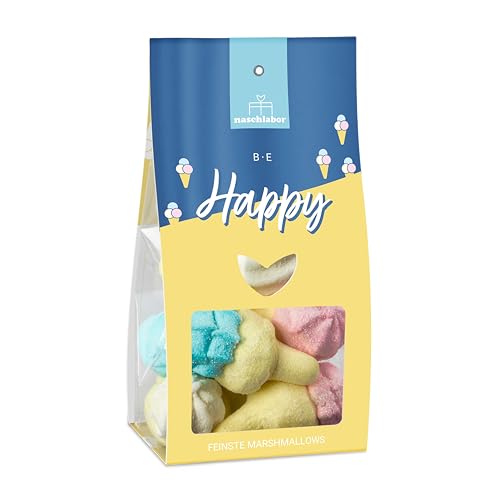 Be Happy Eis Marshmallows | Lustige Marshmallow Eishörnchen | Die passende Süßigkeit für deinen Sommer | In der exklusiven Geschenkverpackung | Perfekt für Sommerpartys und als Mitbringsel von naschlabor