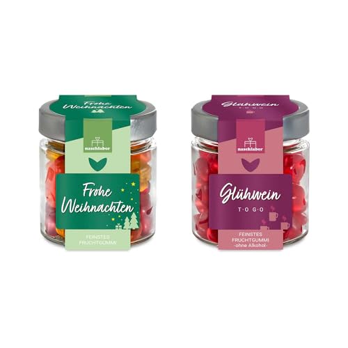 Bundle 2er-Set Weihnachten im Glas | hochwertige Fruchtgummi im Geschenkglas | 240g Gummibärchen zum Verschenken | Perfekt zur Weihnachtszeit | Geschenk für Kinder, Freunde oder Familie von naschlabor