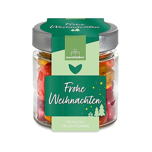 Frohe Weihnachten Fruchtgummi im Geschenkglas 120g | Süße Gummibärchen zur Weihnachtszeit | Adventskalender Geschenk | Fruchtgummi Geschenk für die ganze Familie von naschlabor