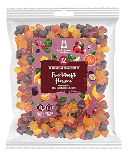 Fruchtsaftherzen | Herzen Gummibärchen | 20% sortenreine Fruchtsäfte | Ohne künstliche Farbstoffe und Geschmacksverstärker | Gluten- und Laktosefrei von naschlabor