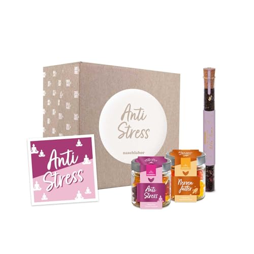 Geschenkbox Anti Stress | Fruchtgummi und Tee zur Entspannung | Nervenfutter & Anti Stress | Geschenk für Freunde, Familie und Kollegen | Schwarztee | Me Time | Geschenk gegen Stress von naschlabor