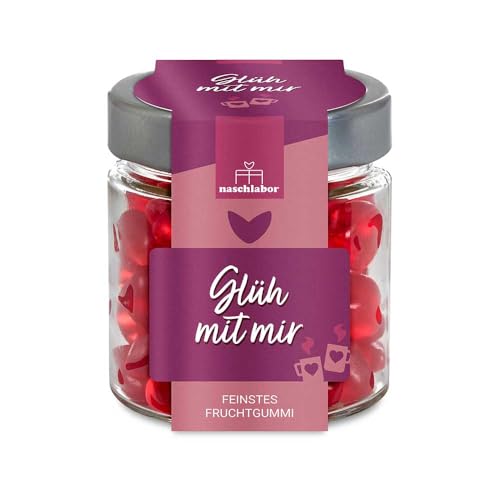 Glüh mit mir im Geschenkglas 120g | Das perfekte Geschenk zu Weihnachten für Freunde, Familie, Kollegen | Glühwein-Fruchtgummis im Glas | alkoholfrei | Geschenk zu Weihnachten oder Nikolaus von naschlabor