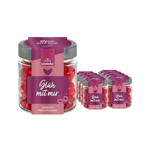 Glüh mit mir im Geschenkglas 120g | Das perfekte Geschenk zu Weihnachten für Freunde, Familie, Kollegen | Glühwein-Fruchtgummis im Glas | alkoholfrei | Geschenk zu Weihnachten oder Nikolaus von naschlabor