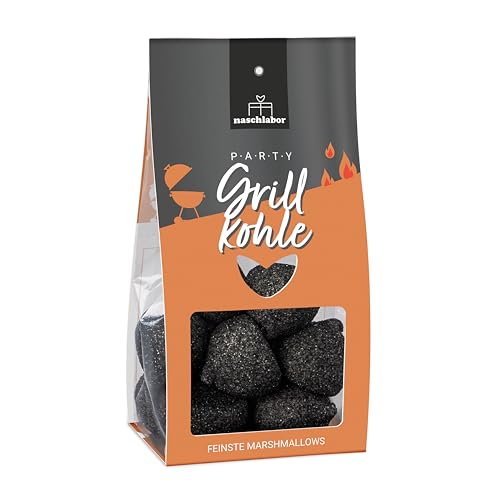 Grillkohle Marshmallow | Party Grill-Kohle | Mitbringsel zum Grillen | Geschenkverpackung mit Marshmallows | Lustige Marshmallows in Form von Grillkohle von naschlabor