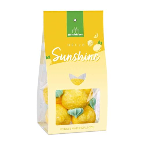 Hello Sunshine Marshmallows 80g | Zitronenförmige Marshmallows | Sommerliche Süßigkeit in Geschenkverpackung | Erfrischend süß & sauer | Geschenk für den Frühling, Sommer & gute Laune von naschlabor