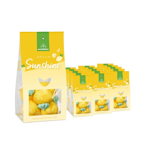 Hello Sunshine Marshmallows 80g | Zitronenförmige Marshmallows | Sommerliche Süßigkeit in Geschenkverpackung | Erfrischend süß & sauer | Geschenk für den Frühling, Sommer & gute Laune von naschlabor