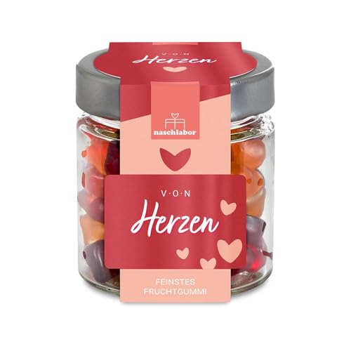 Herz Gummibärchen | Fruchtgummi Geschenkdose Von Herzen | Geschenk für Liebe | Dein Partner freut sich | Geschenkglas von Herzen Gummibärchen | naschlabor von naschlabor