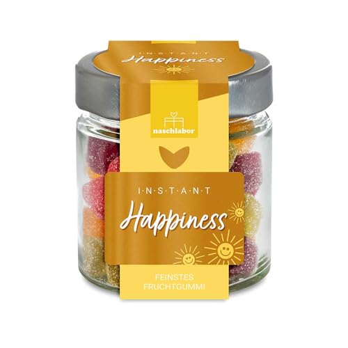 Instant Happiness Geschenkglas 120g | Glücks-Gummibärchen | Schnelles Glück aus einem Glas gefällig? | Geschenk | saure Gummibärchen | Freude verschenken | Mitbringsel Party Geschenk von naschlabor