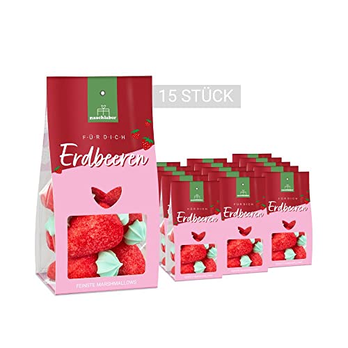 15 Stück Marshmallowtüte Erdbeere | Fluffig weiche Marshmallows in Erdbeerform für den Sommer | Zum Verschenken, selbst Naschen oder Dekorieren | Großpackung von naschlabor
