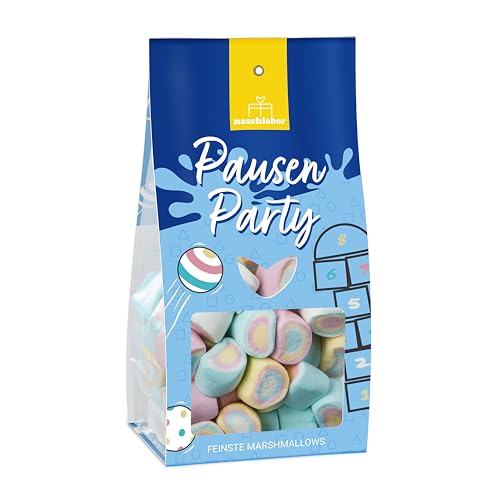 Pausen Party Marshmallows in Geschenkverpackung 90g | Das perfekte Geschenk für die Einschulung | Geschenk für Kinder zum Schulstart | Schultüte | Süße Marshmallows von naschlabor