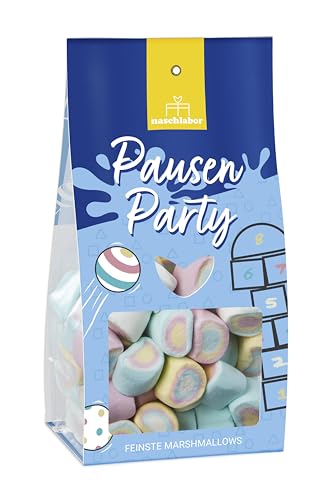 Pausen Party Marshmallows in Geschenkverpackung 90g | Das perfekte Geschenk für die Einschulung | Geschenk für Kinder zum Schulstart | Schultüte | Süße Marshmallows von naschlabor