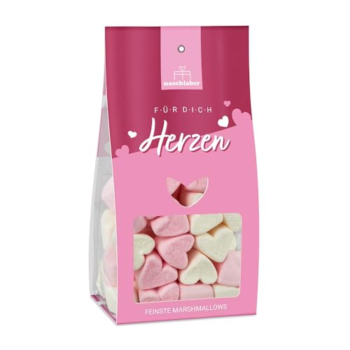 Pinke Marshmallow Herzen | Das mini Geschenk für deine Liebsten | Marshmallow Herz | Geschenkverpackung mit Marshmallows | Herz Marshmallows zum dekorieren, backen oder verschenken von naschlabor