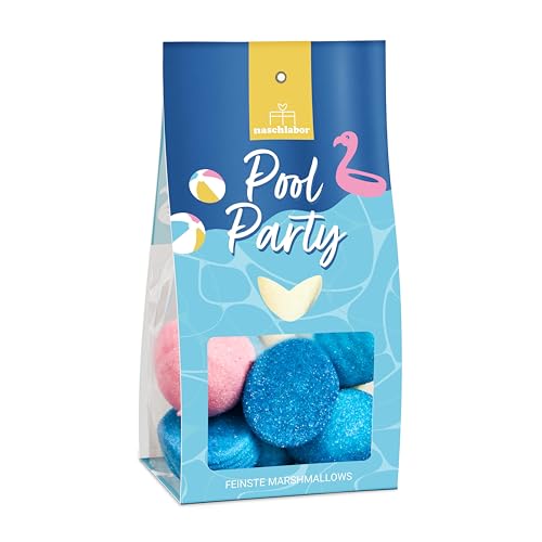 Pool Party Marshmallows in Geschenkverpackung 100g | Perfekt für die Sommerzeit | Geschenk für die nächste Grillparty, Poolparty, Gartenparty | Luftige Marshmallows | Mitbringsel von naschlabor