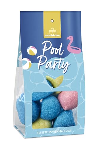 Pool Party Marshmallows in Geschenkverpackung 100g | Perfekt für die Sommerzeit | Geschenk für die nächste Grillparty, Poolparty, Gartenparty | Luftige Marshmallows | Mitbringsel von naschlabor