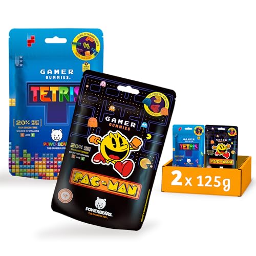 Powerbeärs Gamer Gummies | 2er-Set TETRIS und PAC-MAN | 2x125g | Gummibärchen mit 20% Fruchtsaft in Tetris und Pac-Man Formen | Retro Snack für Gaming-Fans & Nostalgie-Liebhaber von naschlabor