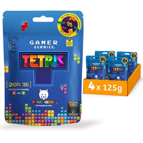 Powerbeärs Gamer Gummies | 4er-Set TETRIS Fruchtgummi | 4x125g | Gummibärchen mit 20% Fruchtsaft und Vitaminen in Tetris-Formen | Retro Snack für Gaming-Fans | Gamer Geschenk mit Nostalgie-Charakter von naschlabor