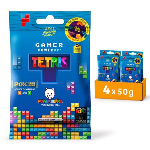 Powerbeärs Gamer Gummies | 4er-Set TETRIS Fruchtgummi | 4x50g | Zuckerreduzierte Gummibärchen mit 10% Fruchtsaft in Tetris-Formen | Retro Snack für Gaming-Fans | Gamer Geschenk mit Nostalgie-Charakter von naschlabor